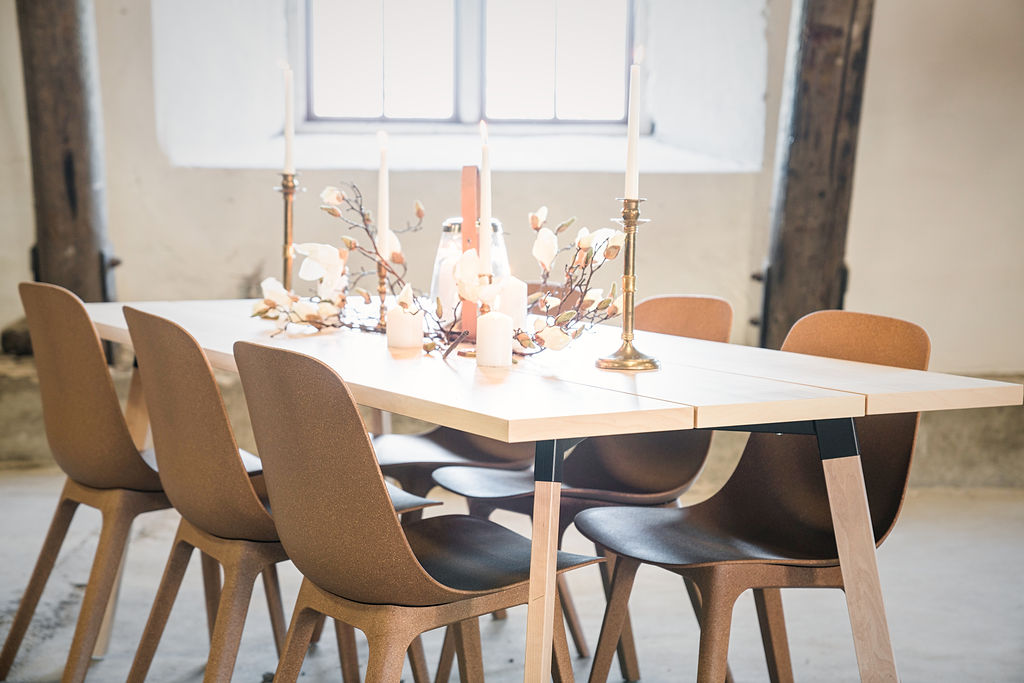 Nordic Stretch Tents - Scandinavian Plank Table & Form Chair