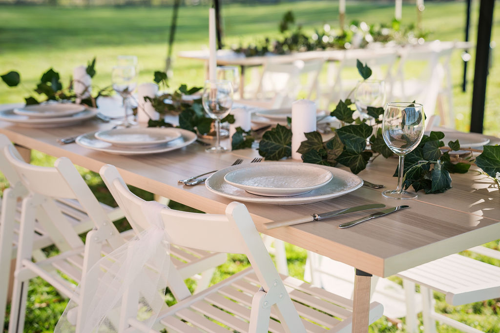 Nordic Stretch Tents - Scandinavian Plank Table & Fold It Chair