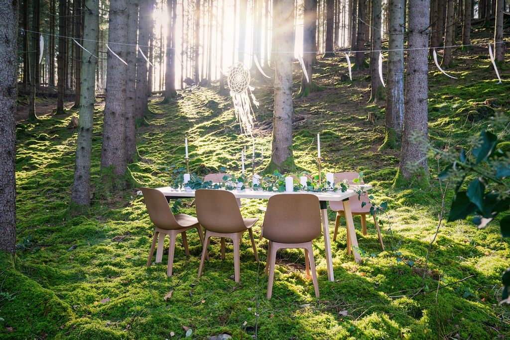 Nordic Stretch Tents - Scandinavian Plank Table & Form Chair